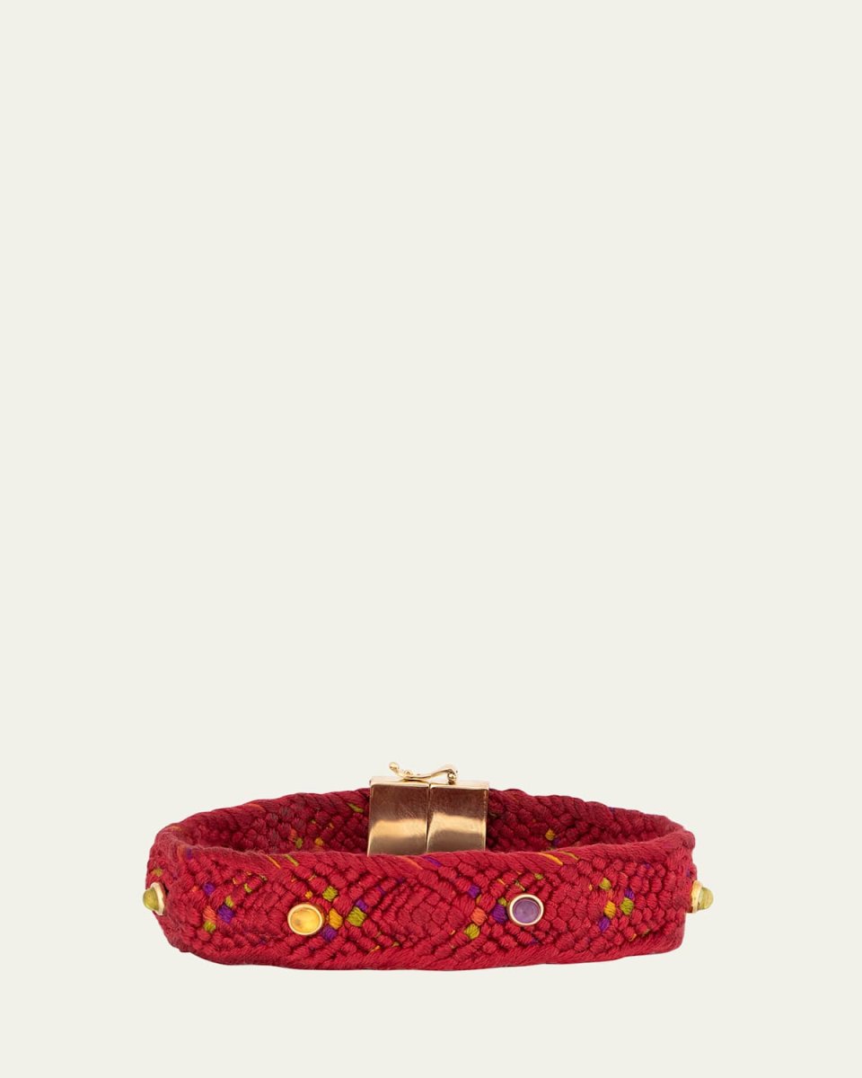 18K Yellow Gold Red Kumihimo, Amethyst, Citrine and Peridot Bracelet